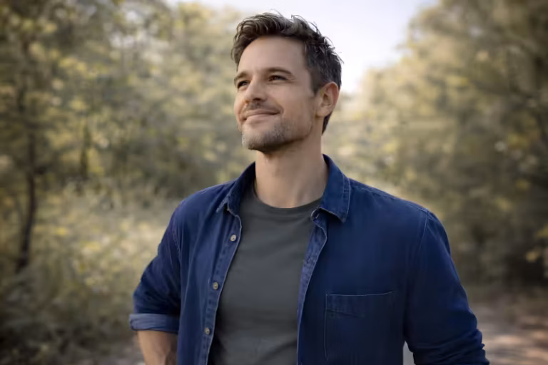 Homme regardant l’horizon avec assurance, illustrant la performance personnelle et le développement du potentiel.